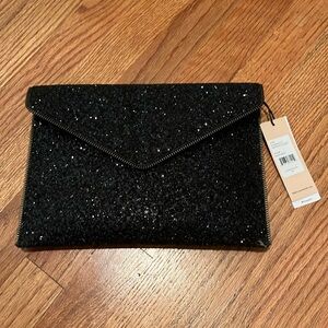 Rebecca Minkoff Black Glitter Envelope Clutch